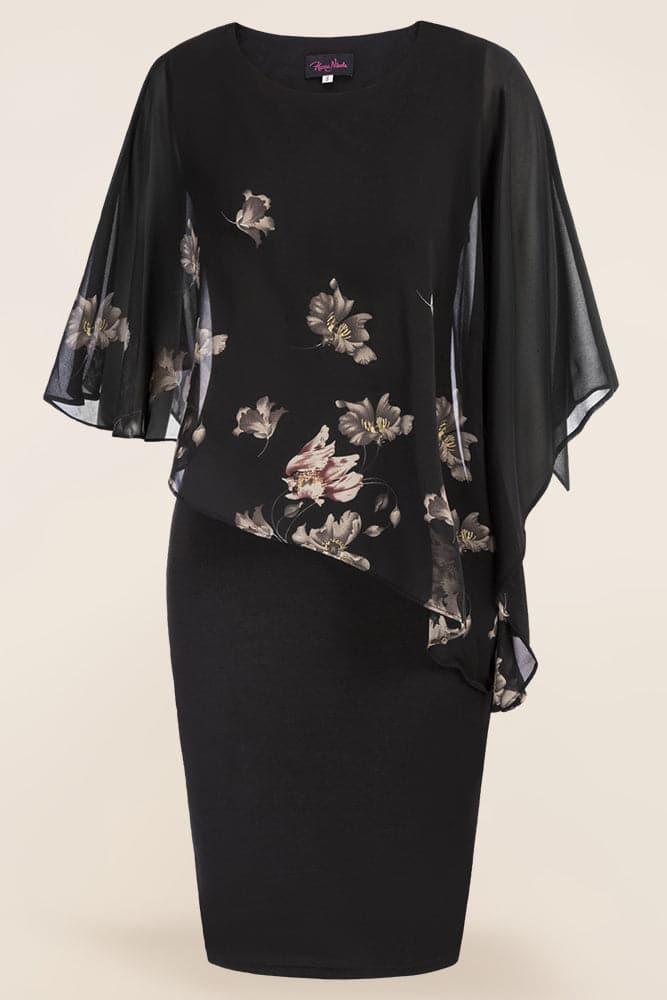 HN Chiffon Capelet Decorated Dress Crew Neck Knee Length Pencil Dress - Hanna Nikole