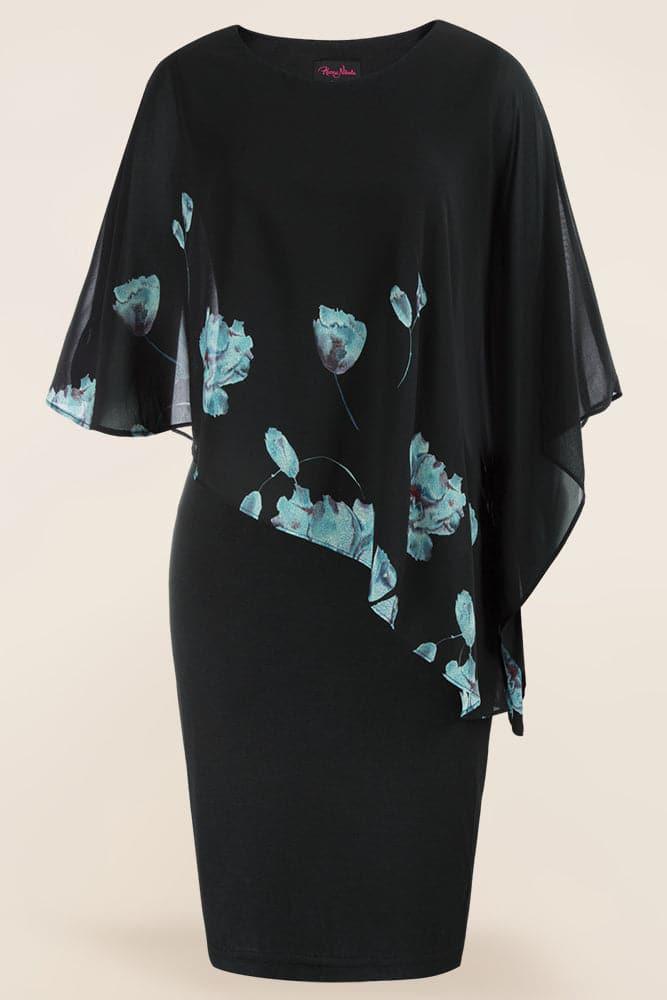 HN Chiffon Capelet Decorated Dress Crew Neck Knee Length Pencil Dress - Hanna Nikole