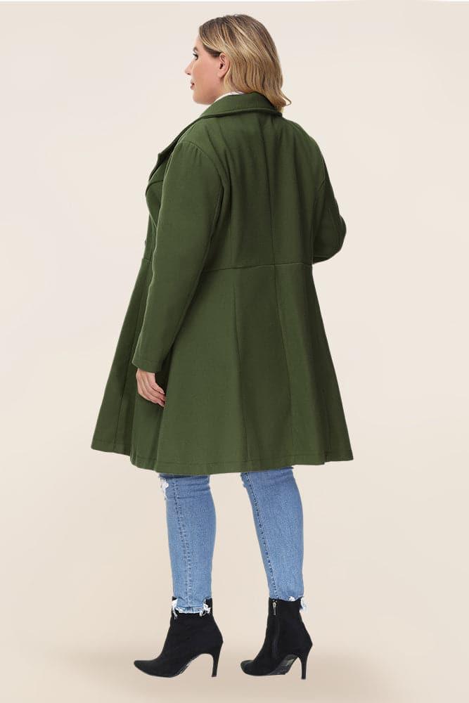 HN Lapel Collar Overcoat Long Sleeve Defined Waist A-Line Coat - Hanna Nikole