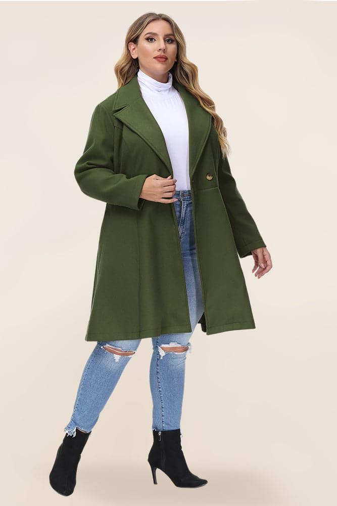 HN Lapel Collar Overcoat Long Sleeve Defined Waist A-Line Coat - Hanna Nikole