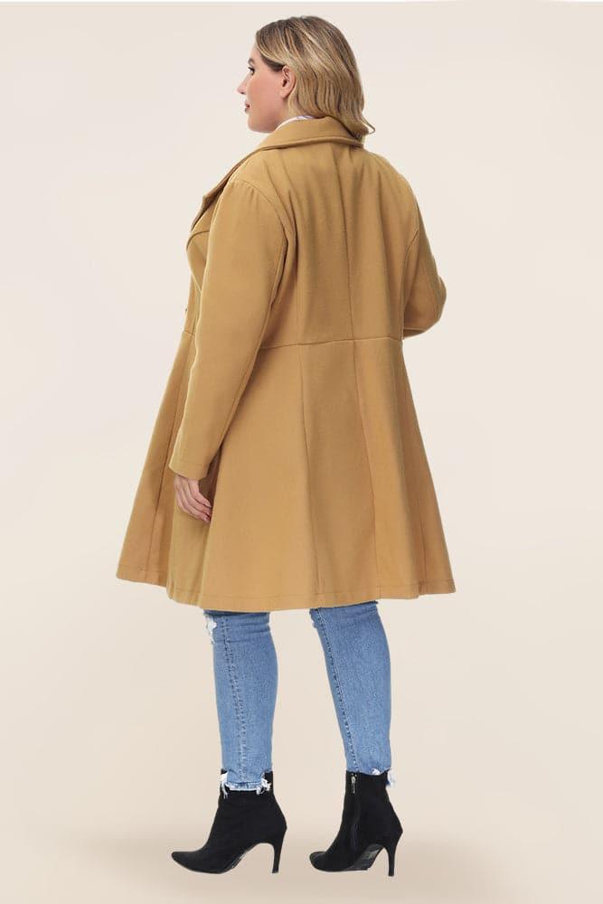 HN Lapel Collar Overcoat Long Sleeve Defined Waist A-Line Coat - Hanna Nikole