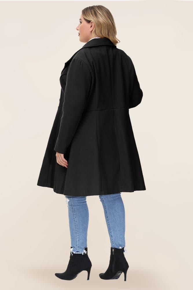 HN Lapel Collar Overcoat Long Sleeve Defined Waist A-Line Coat - Hanna Nikole