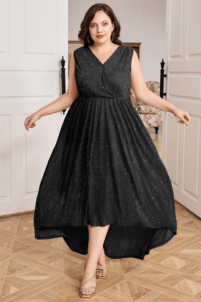 HN High Lo Evening V Neck Elastic Waist Maxi Dress Hanna Nikole