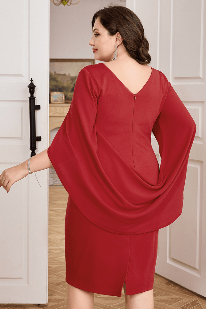 HN Contrast Fabric Party Cape Sleeve Crew Neck Dress - Hanna Nikole