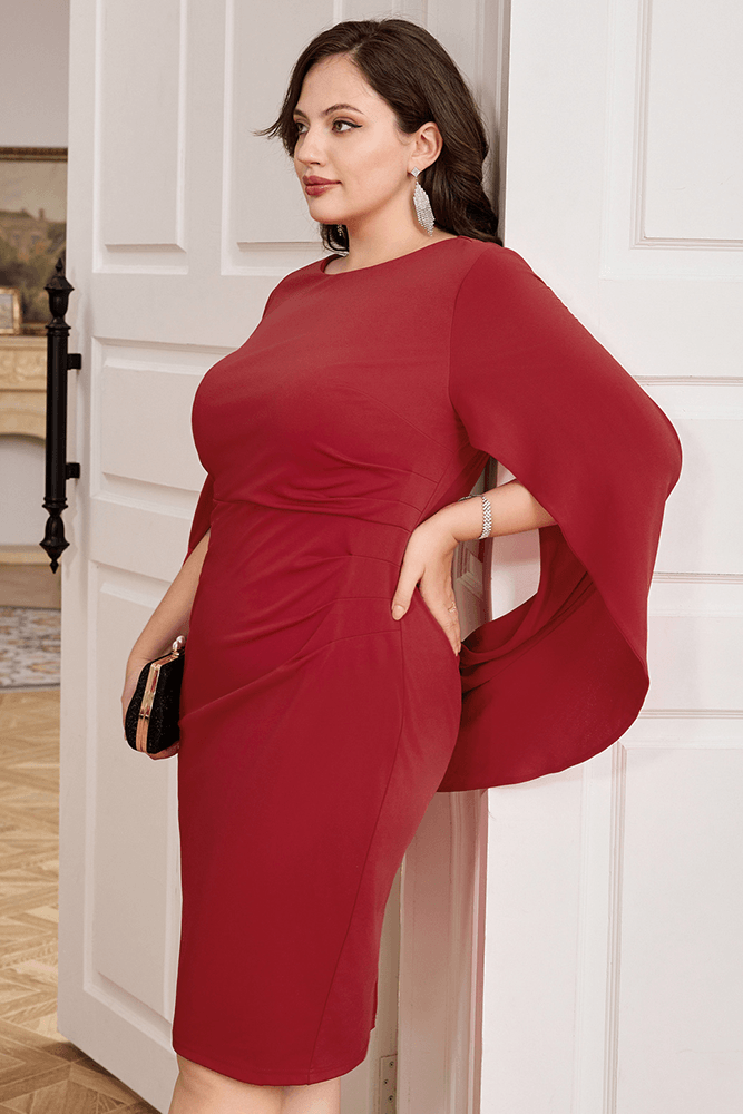 HN Contrast Fabric Party Cape Sleeve Crew Neck Dress - Hanna Nikole