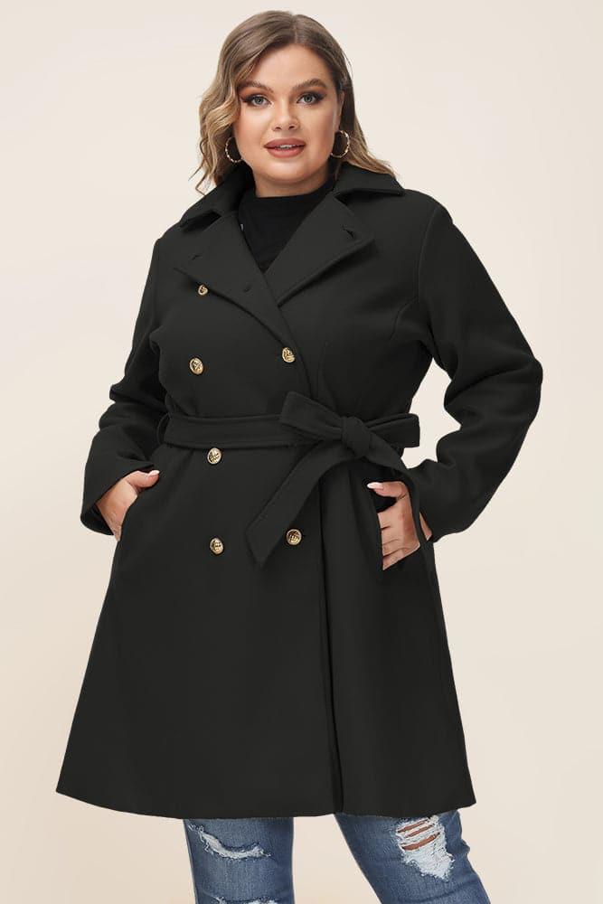 HN Double Breasted Overcoat with Belt Lapel Collar Peacoat - Hanna Nikole