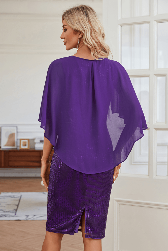 HN Chiffon Overlay Decorated Party Crew Neck Back Slit Bodycon Dress - Hanna Nikole