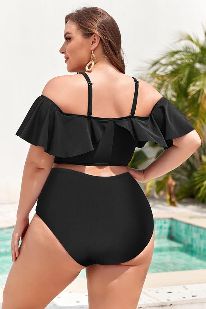 HN Women Plus Size 2pcs Set Swimsuit Padded Swim Tops+High Waist Ruched Briefs - Hanna Nikole#color_black