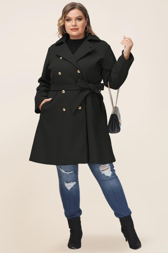HN Double Breasted Overcoat with Belt Lapel Collar Peacoat - Hanna Nikole