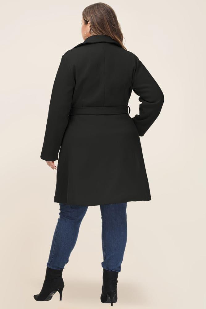 HN Double Breasted Overcoat with Belt Lapel Collar Peacoat - Hanna Nikole