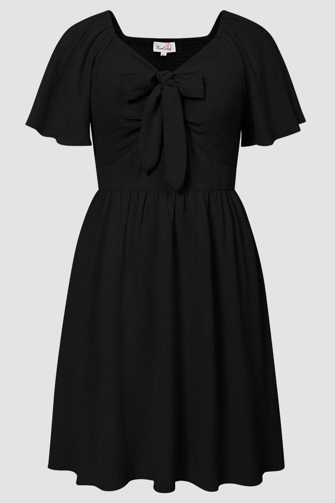Women Plus Size Flounce Sleeve Midi Dress V-Neck Flared A-Line Dress - Hanna Nikole
