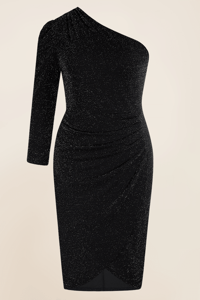HN Ruched Party Long Sleeve Oblique Neck Dress - Hanna Nikole