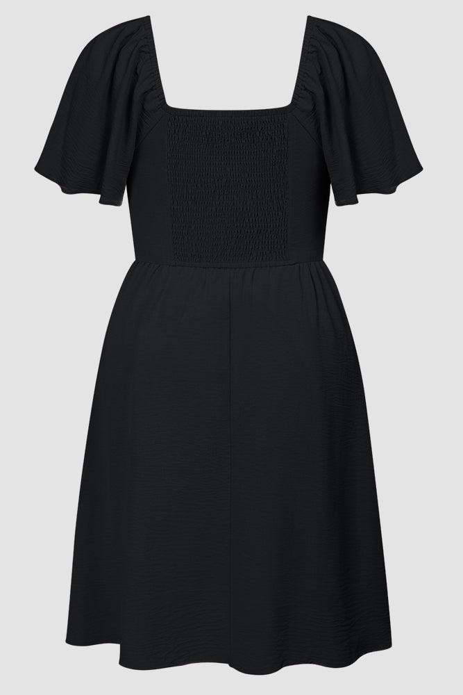 Women Plus Size Flounce Sleeve Midi Dress V-Neck Flared A-Line Dress - Hanna Nikole