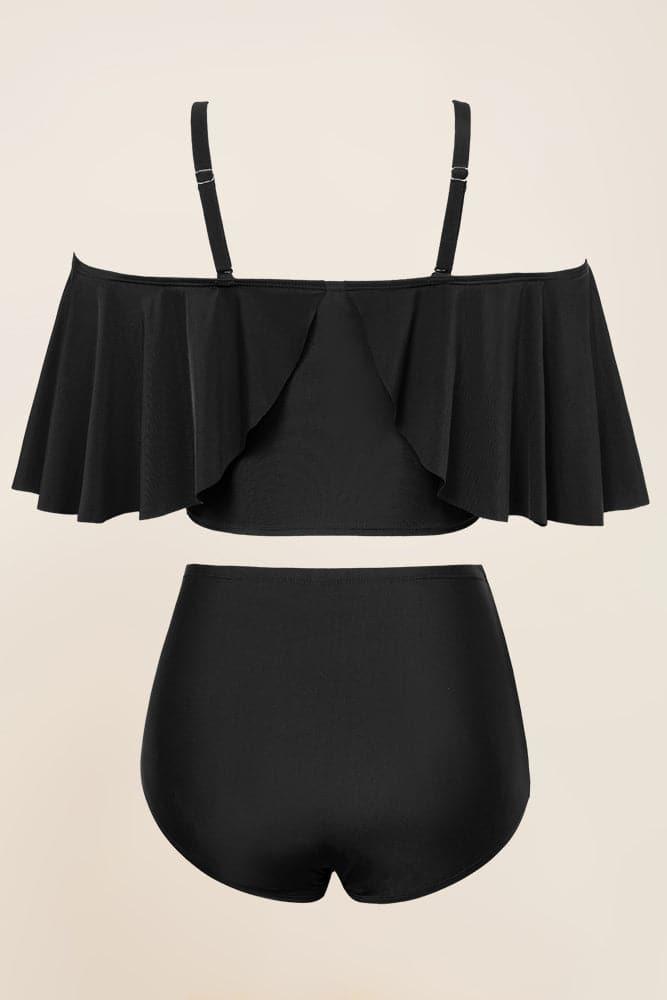 HN Women Plus Size 2pcs Set Swimsuit Padded Swim Tops+High Waist Ruched Briefs - Hanna Nikole#color_black