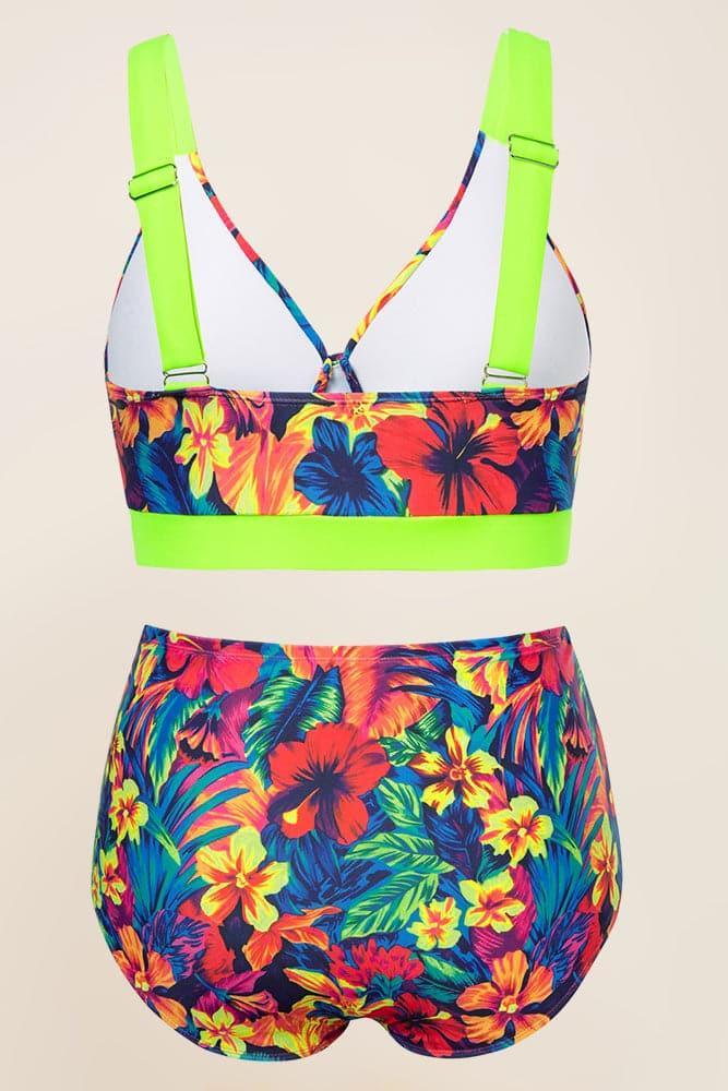 HN Women Plus Size 2pcs Set Swimsuit Cross Over Padded Tops+High Waist Briefs - Hanna Nikole