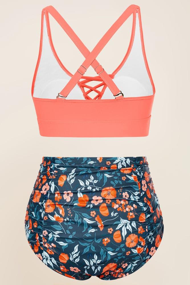 HN Women Plus Size 2pcs Set Swimsuit Cross Back Padded Tops+Ruched Briefs - Hanna Nikole