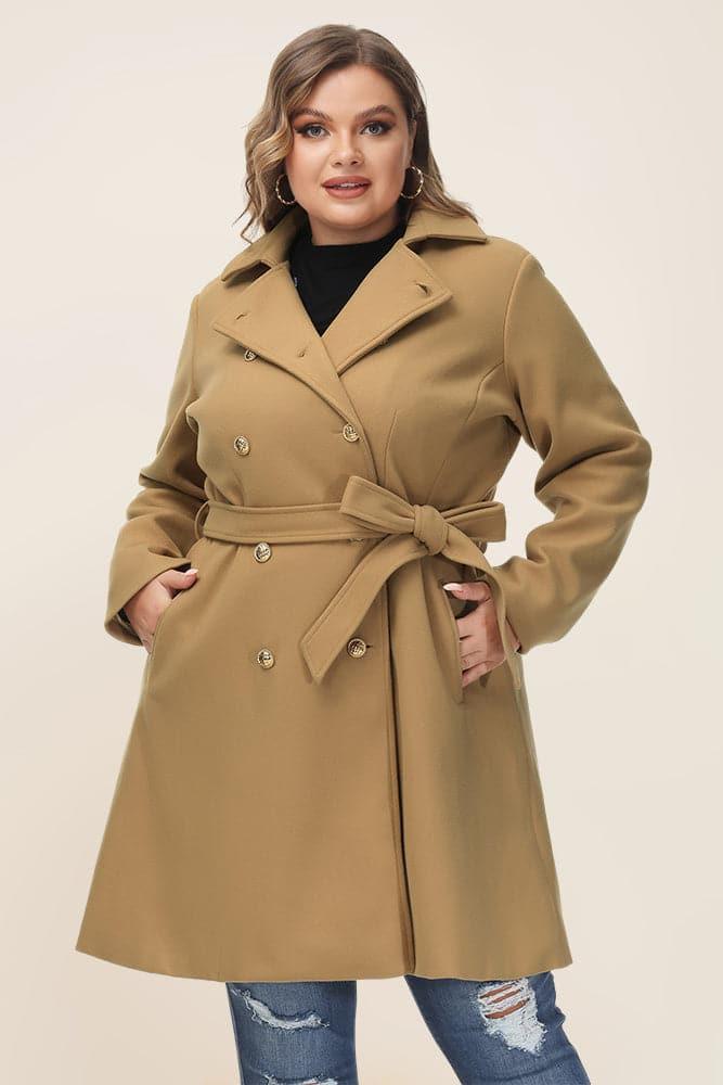 HN Double Breasted Overcoat with Belt Lapel Collar Peacoat - Hanna Nikole