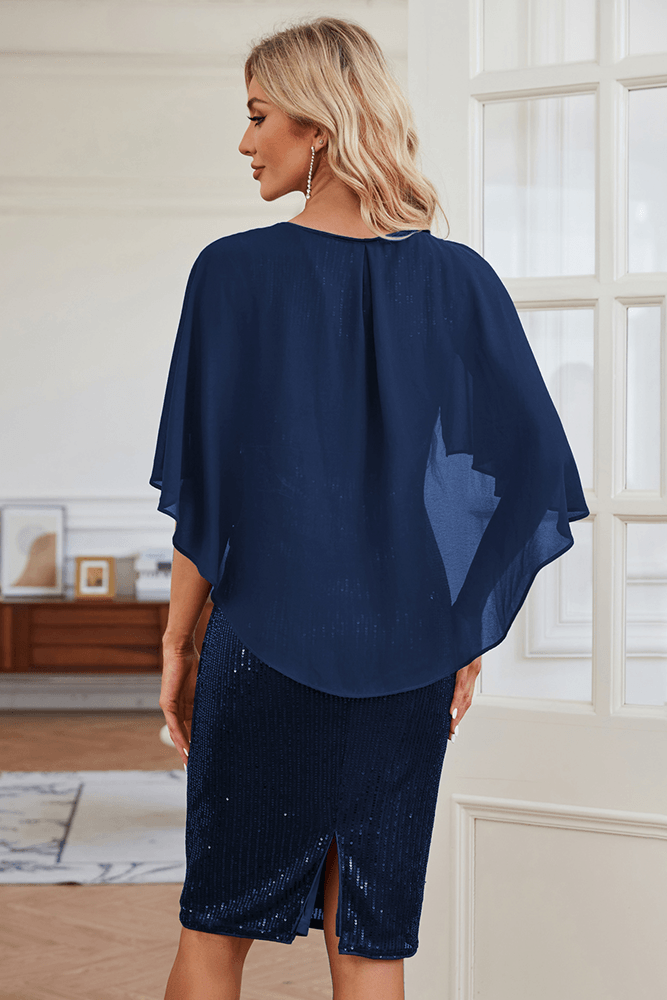 HN Chiffon Overlay Decorated Party Crew Neck Back Slit Bodycon Dress - Hanna Nikole