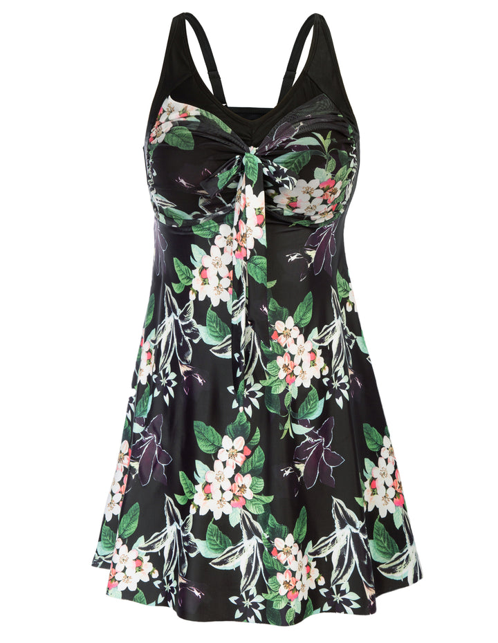 Hanna Nikole Women's Two Piece Swim Dress Plus Size Tummy Control Tankinis Swimdress Floral Printed Swimwear Swimsuits with Boyshort