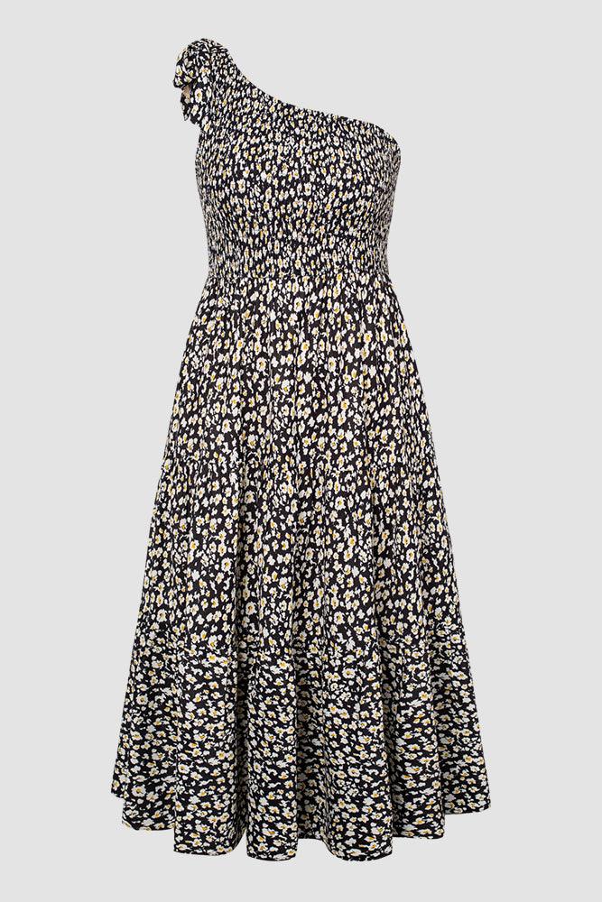 Women Plus Size Elastic Waist Midi Dress One-Shoulder A-Line Dress - Hanna Nikole#color_plumeria