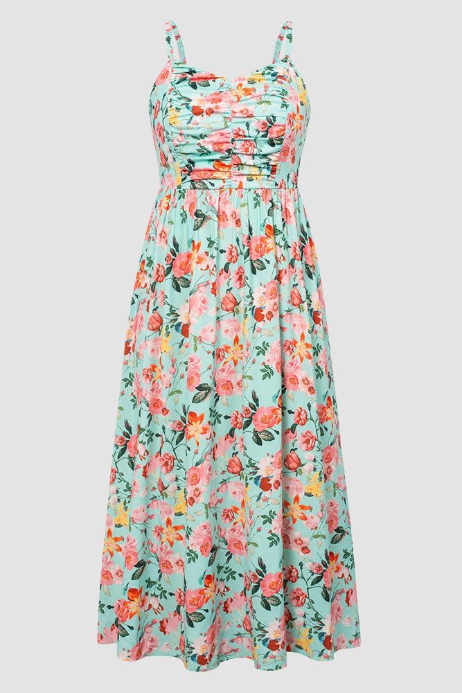 HN Women Plus Size V-Neck Maxi Dress Spaghetti Straps Ruched A-Line Dress - Hanna Nikole