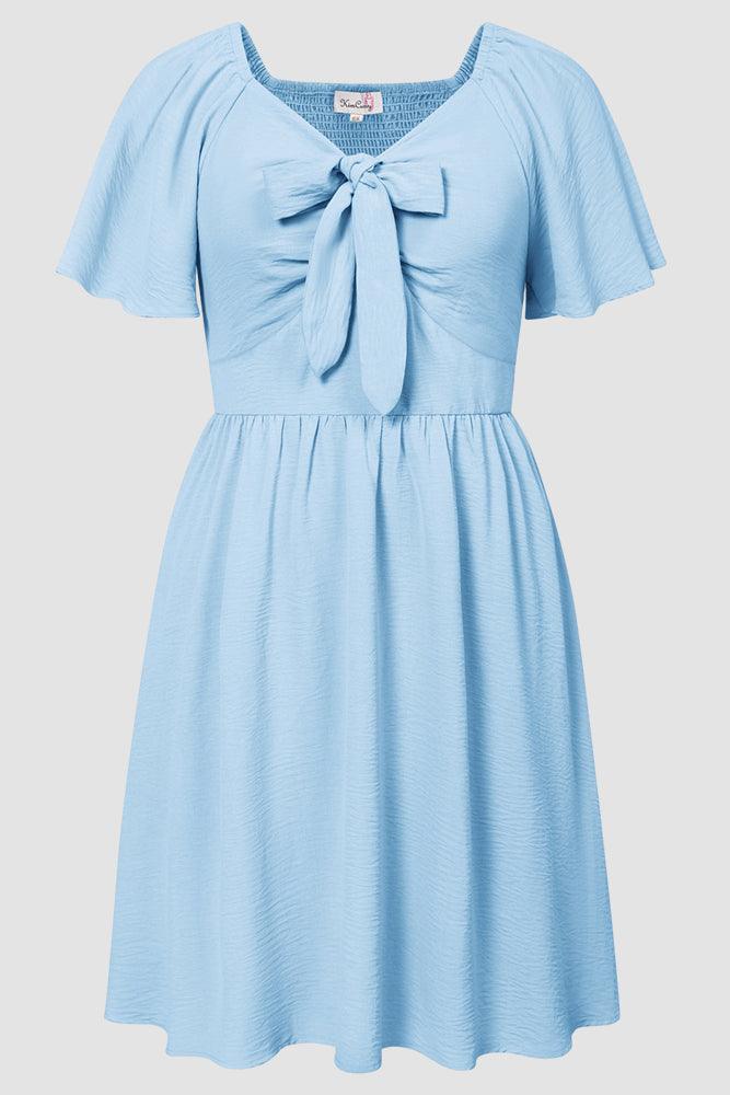 Women Plus Size Flounce Sleeve Midi Dress V-Neck Flared A-Line Dress - Hanna Nikole