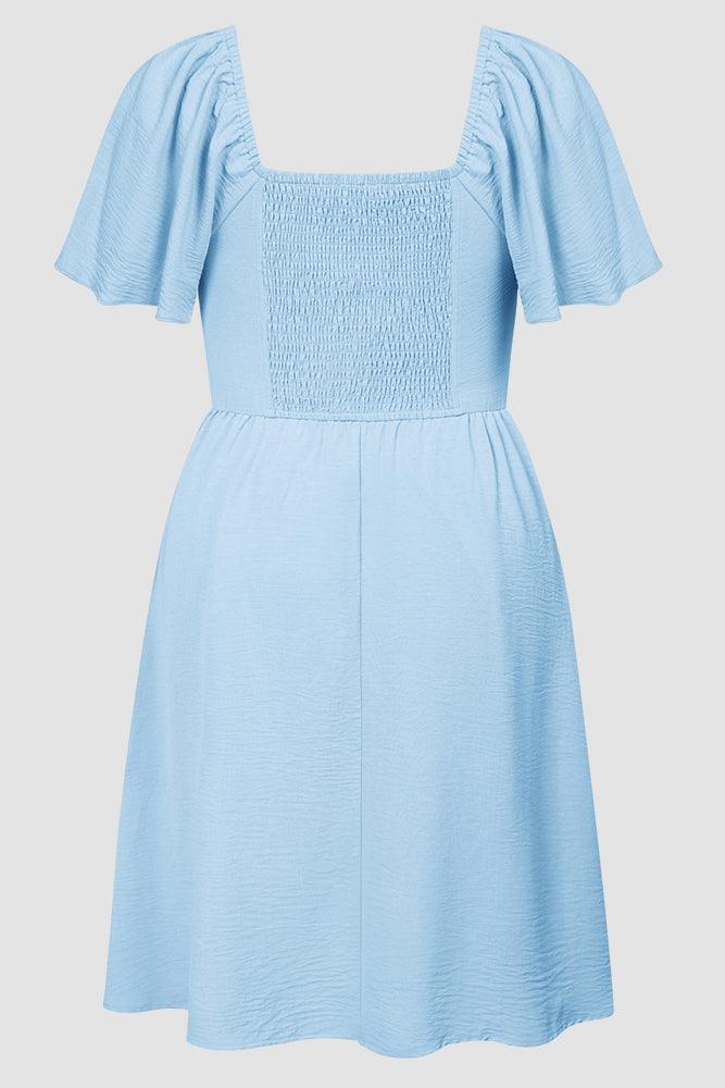 Women Plus Size Flounce Sleeve Midi Dress V-Neck Flared A-Line Dress - Hanna Nikole