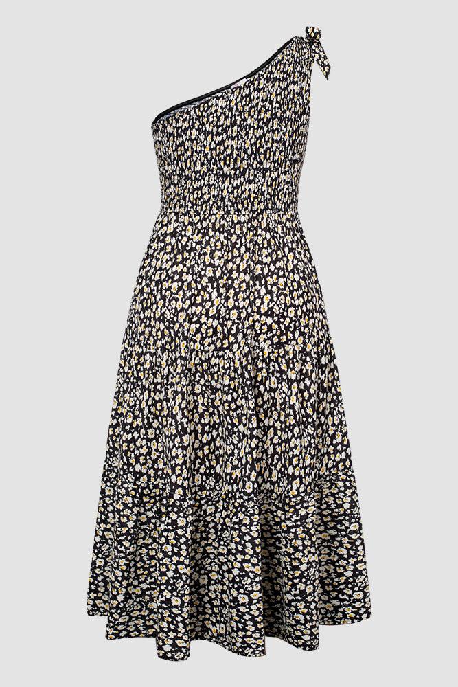 Women Plus Size Elastic Waist Midi Dress One-Shoulder A-Line Dress - Hanna Nikole#color_plumeria