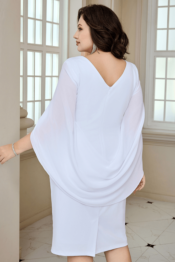 HN Contrast Fabric Party Cape Sleeve Crew Neck Dress - Hanna Nikole