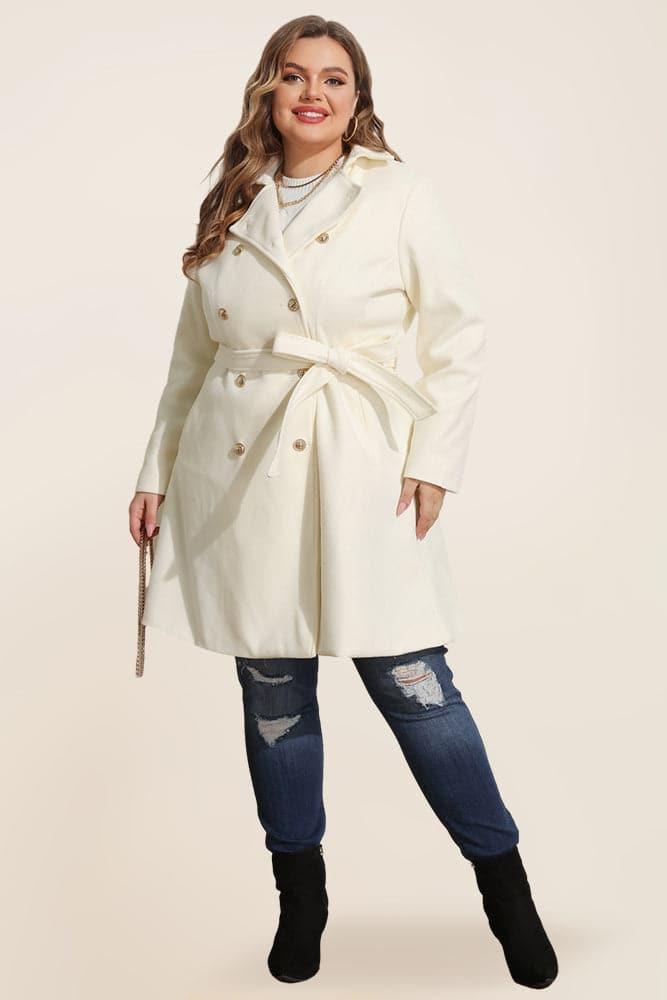 HN Double Breasted Overcoat with Belt Lapel Collar Peacoat - Hanna Nikole