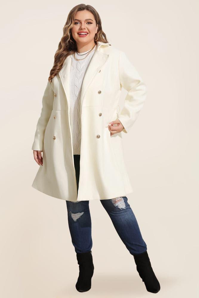 HN Double Breasted Overcoat with Belt Lapel Collar Peacoat - Hanna Nikole