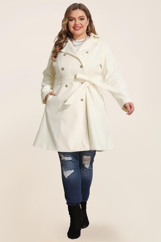 HN Double Breasted Overcoat with Belt Lapel Collar Peacoat - Hanna Nikole