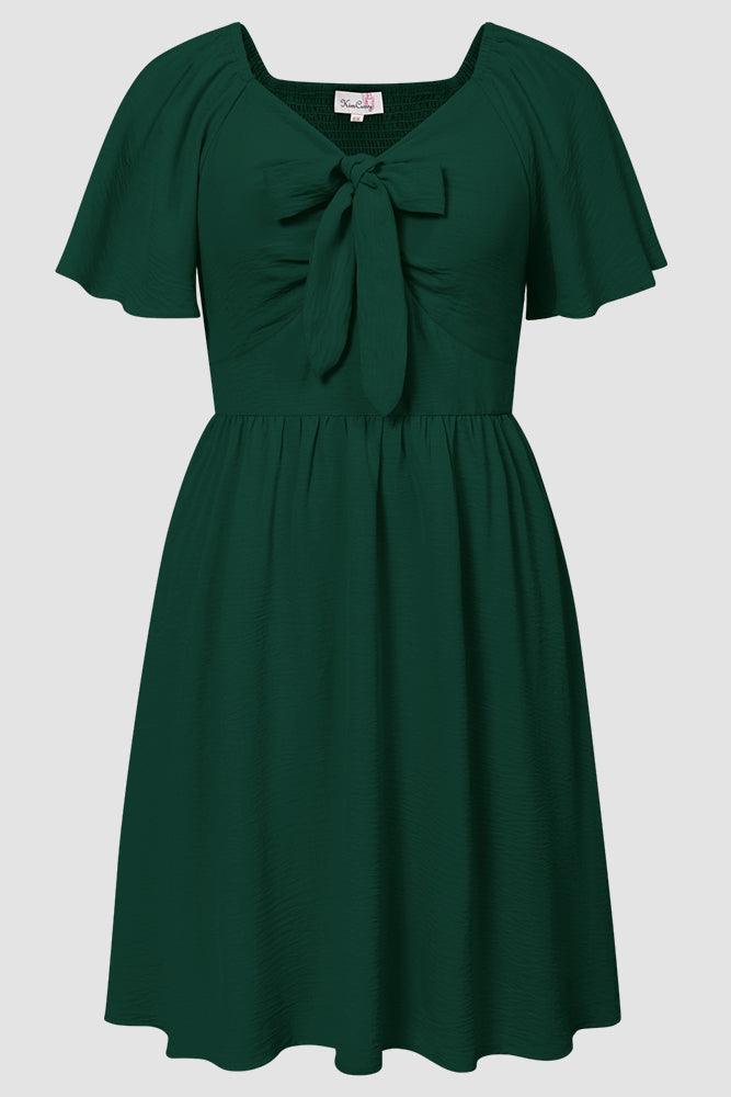 Women Plus Size Flounce Sleeve Midi Dress V-Neck Flared A-Line Dress - Hanna Nikole