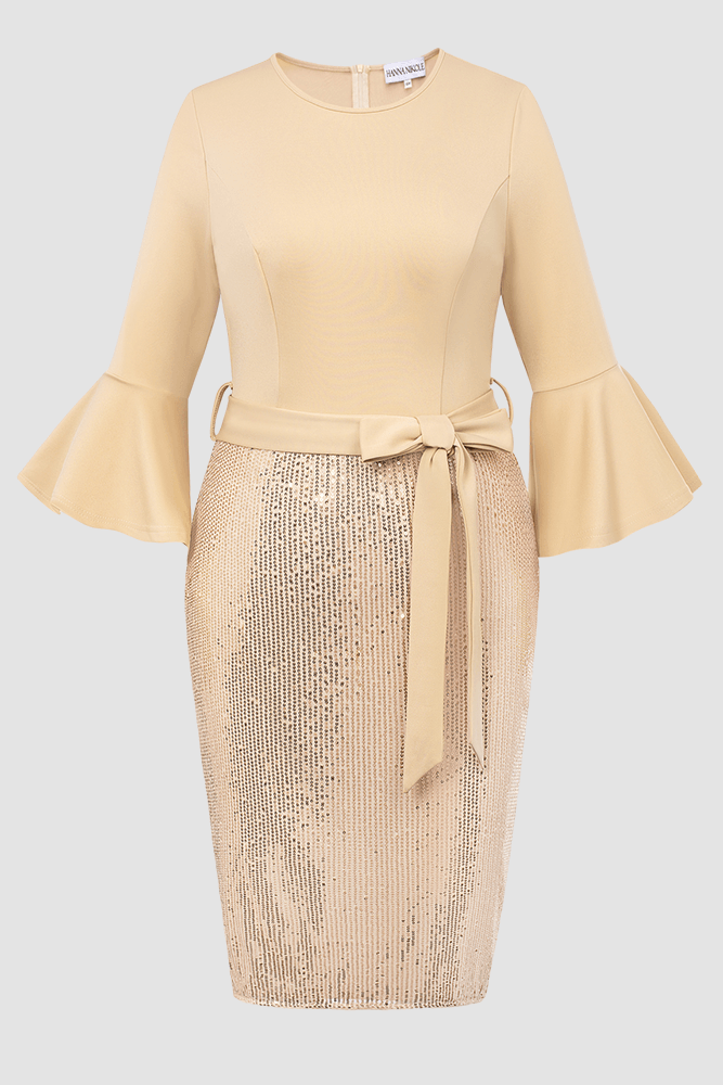 3/4 sleeve Hit Color Round neck Patchwork Plus size bodycon Dresses 3/4 sleeve Hit Color Round neck Patchwork Plus size bodycon Dresses