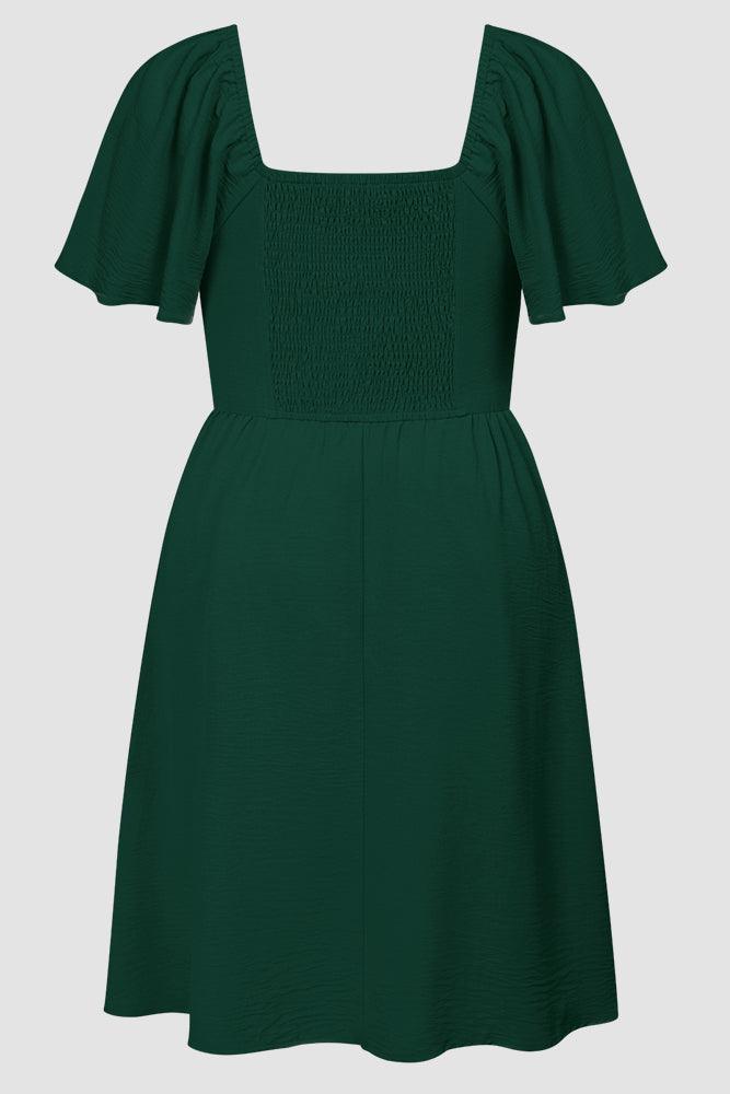 Women Plus Size Flounce Sleeve Midi Dress V-Neck Flared A-Line Dress - Hanna Nikole
