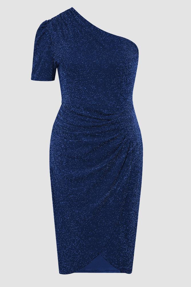 Women Plus Size Wrap Hem Party Dress Short Sleeve One-Shoulder Dress - Hanna Nikole