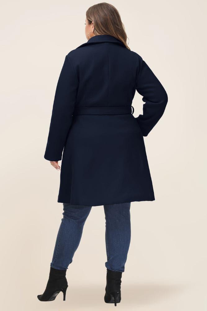 HN Double Breasted Overcoat with Belt Lapel Collar Peacoat - Hanna Nikole