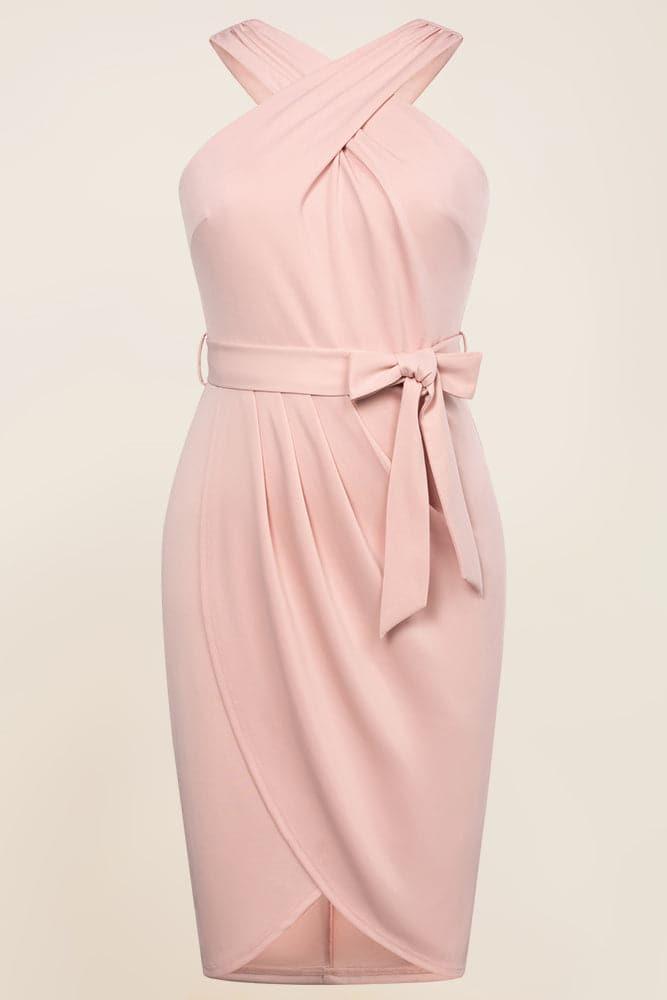 HN Women Plus Size Wrap Front Party Dress Halterneck Ruched Bodycon Dress - Hanna Nikole