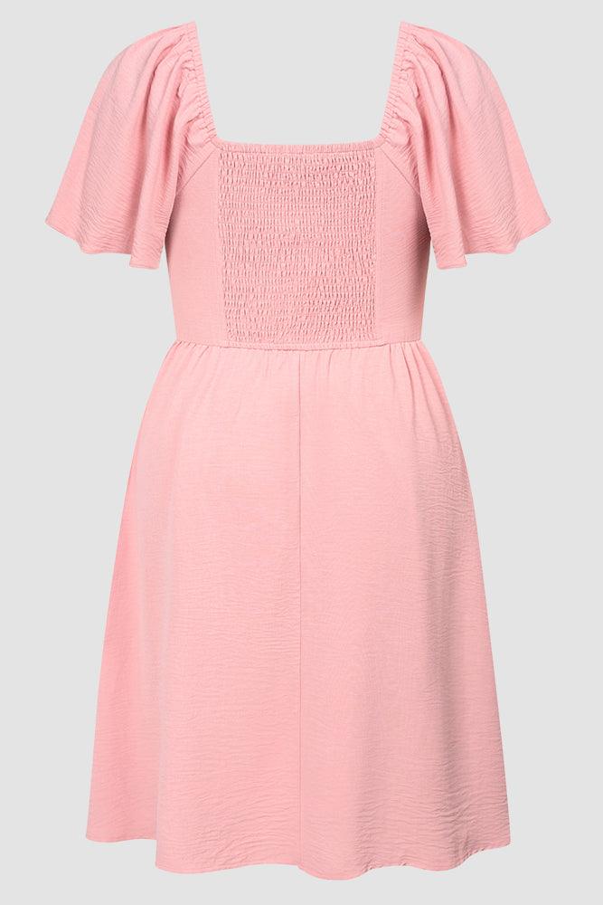 Women Plus Size Flounce Sleeve Midi Dress V-Neck Flared A-Line Dress - Hanna Nikole