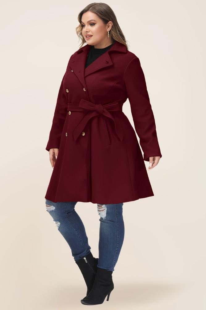 HN Double Breasted Overcoat with Belt Lapel Collar Peacoat - Hanna Nikole