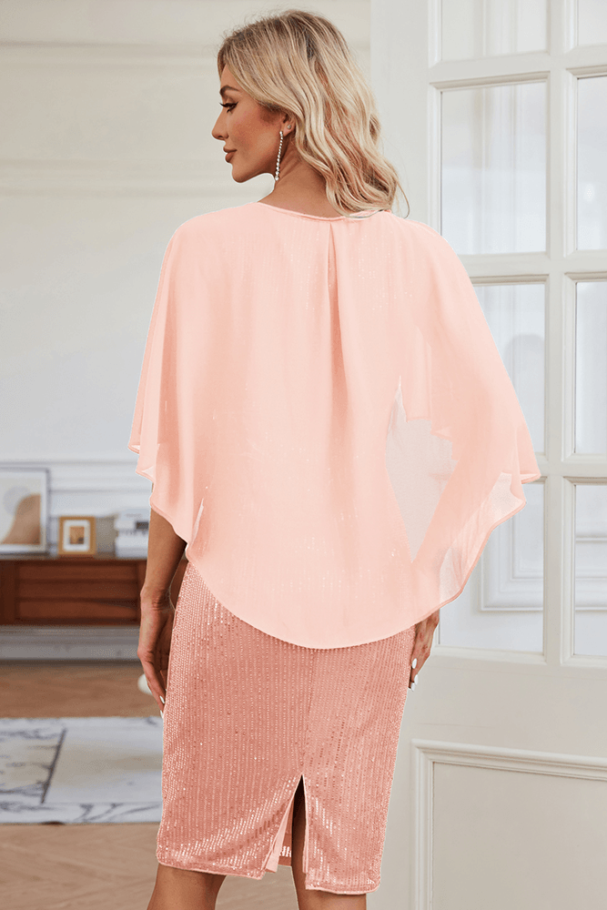 HN Chiffon Overlay Decorated Party Crew Neck Back Slit Bodycon Dress - Hanna Nikole