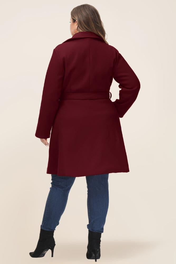 HN Double Breasted Overcoat with Belt Lapel Collar Peacoat - Hanna Nikole