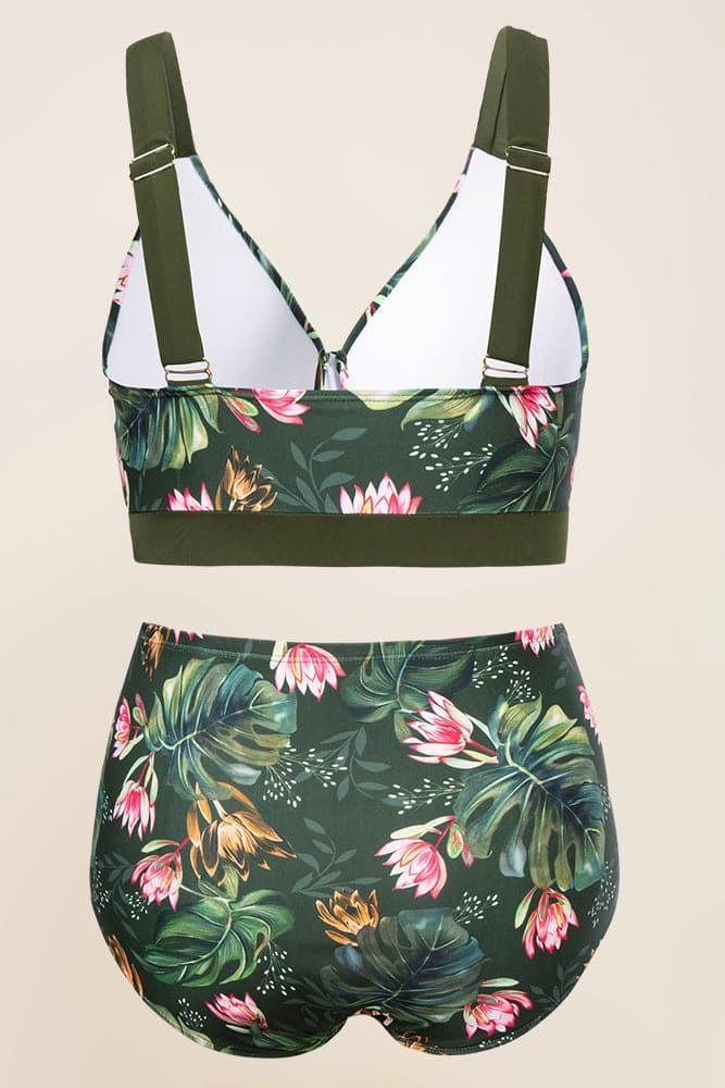 HN Women Plus Size 2pcs Set Swimsuit Cross Over Padded Tops+High Waist Briefs - Hanna Nikole
