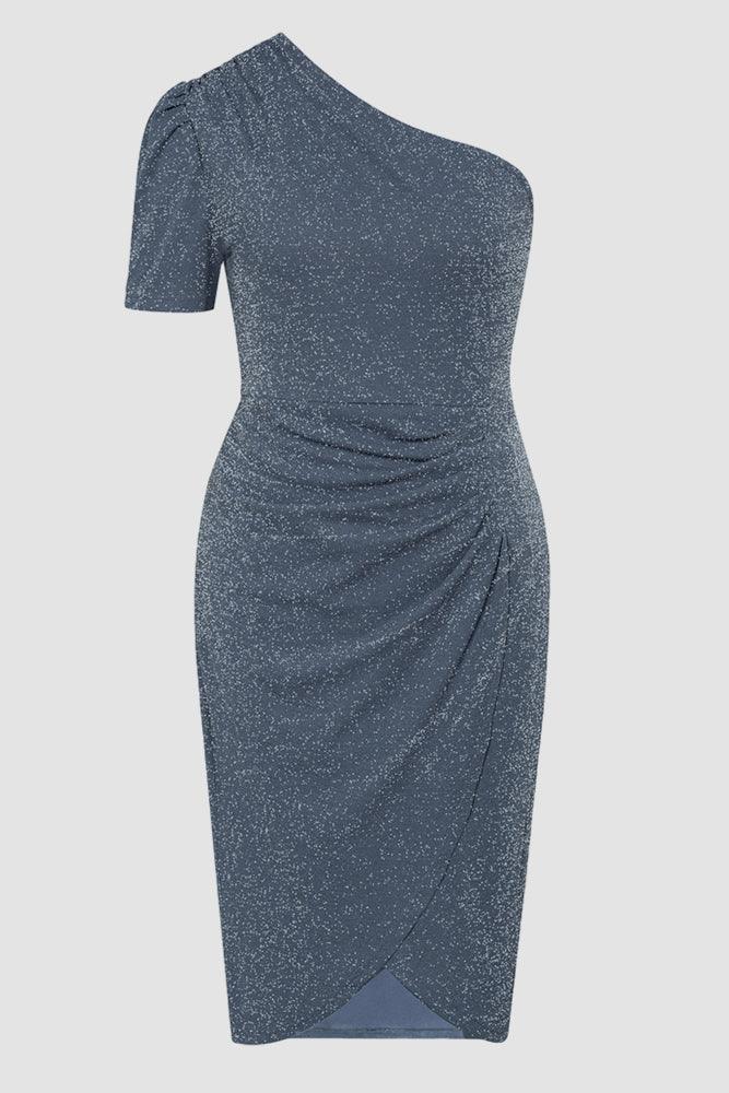 Women Plus Size Wrap Hem Party Dress Short Sleeve One-Shoulder Dress - Hanna Nikole