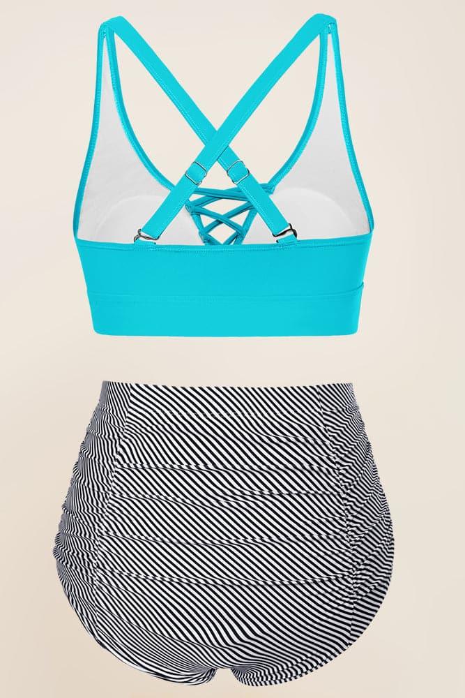 HN Women Plus Size 2pcs Set Swimsuit Cross Back Padded Tops+Ruched Briefs - Hanna Nikole