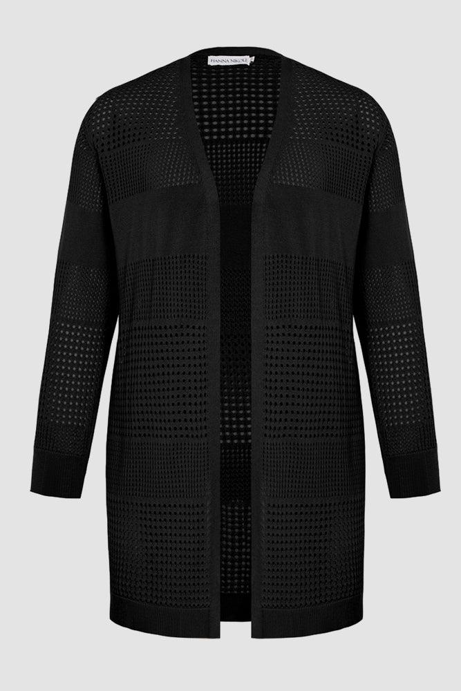 HN Women Plus Size Hollowed-out Cardigan Long Sleeve Open Front Knitwear - Hanna Nikole