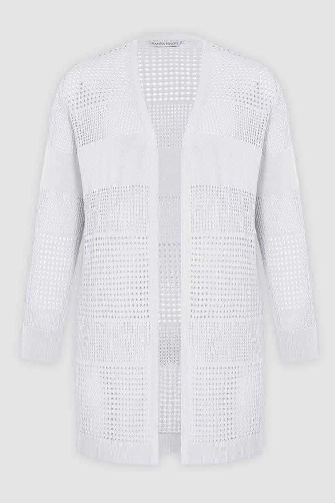 HN Women Plus Size Hollowed-out Cardigan Long Sleeve Open Front Knitwear - Hanna Nikole