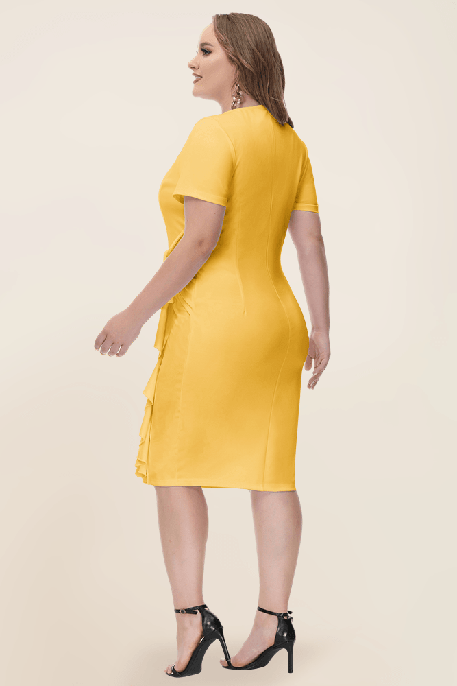HN Women Plus Size Ruffle Decorated Bodycon Dress Short Sleeve Crew Neck - Hanna Nikole