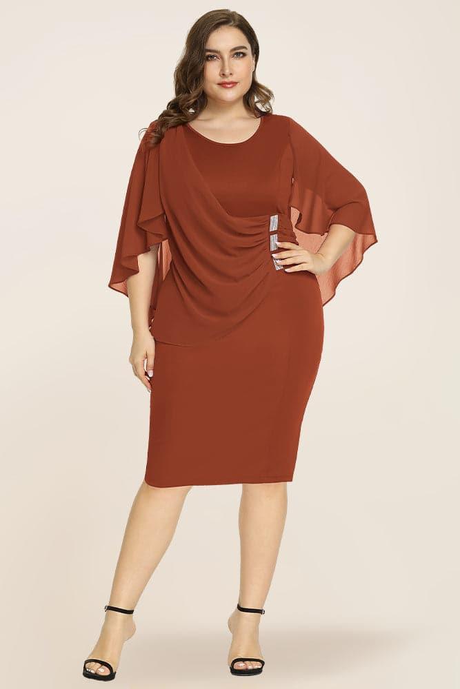 Women's Plus Size Chiffon Overlay Dress - Hanna Nikole#color_rust-red