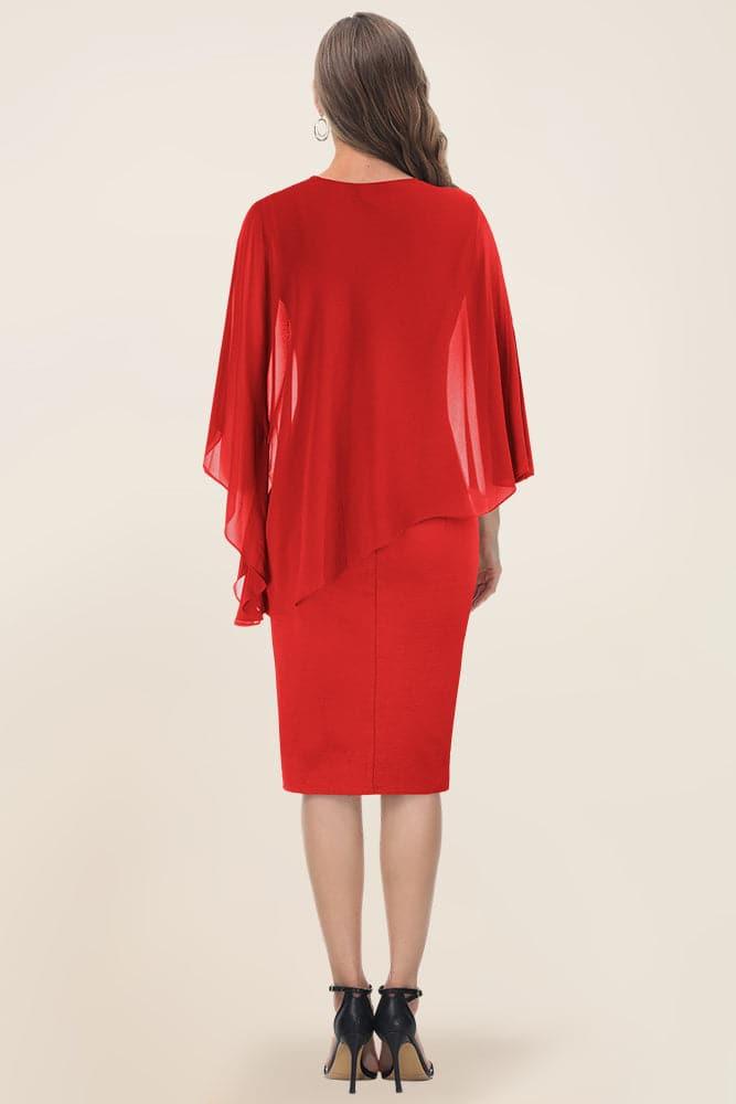 HN Women Chiffon Capelet Decorated Dress Crew Neck Knee Length Pencil Dress - Hanna Nikole